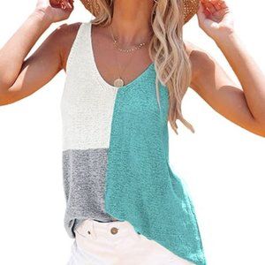 Loose Knit Colorblock V-Neck Tank Top
